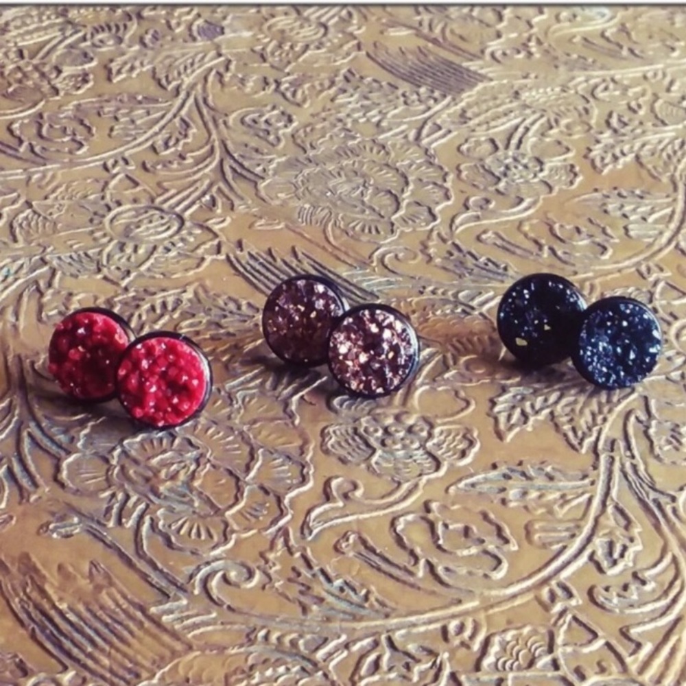 Chunky Druzy Earrings Black Posts